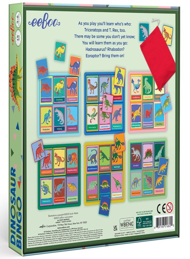 eeBoo: Dinosaur Bingo - Prehistoric Theme Classic Matching Board Game, Colorful Illustration Card Tiles, Learn Dinosaur Names, Kids 5+, 2-6 Players - Image 2